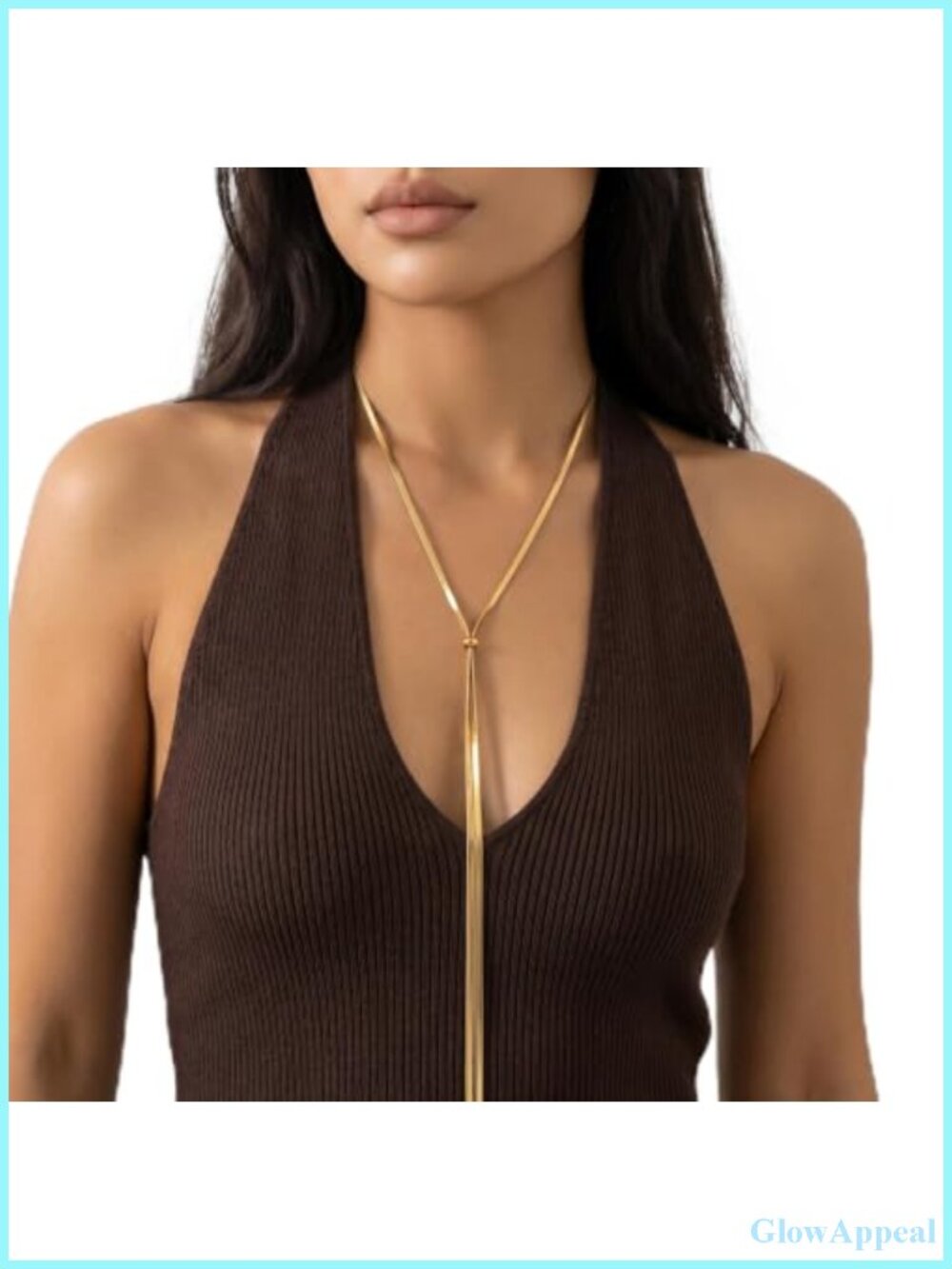 Gold Plated Titanium Steel Y Necklace 43 Inch Herringbone Chain